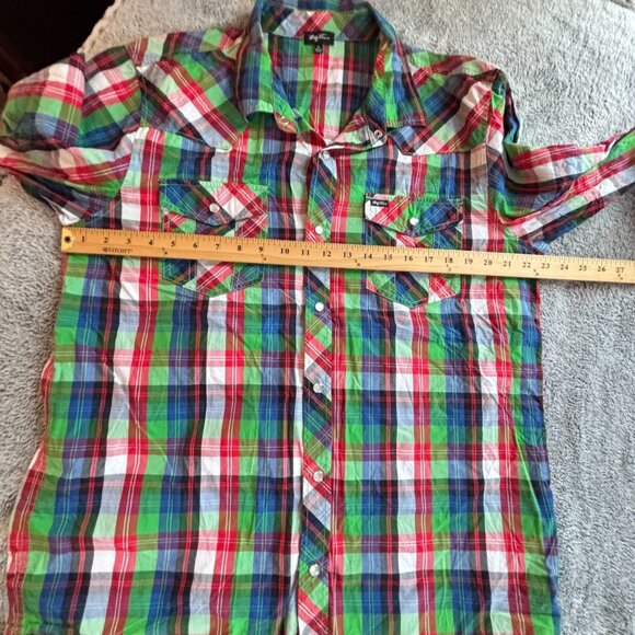 LRG Lifted Research Group Wovens Mens Shirt XL Western Plaid Pearl Snap 19093 - Picture 5 of 10